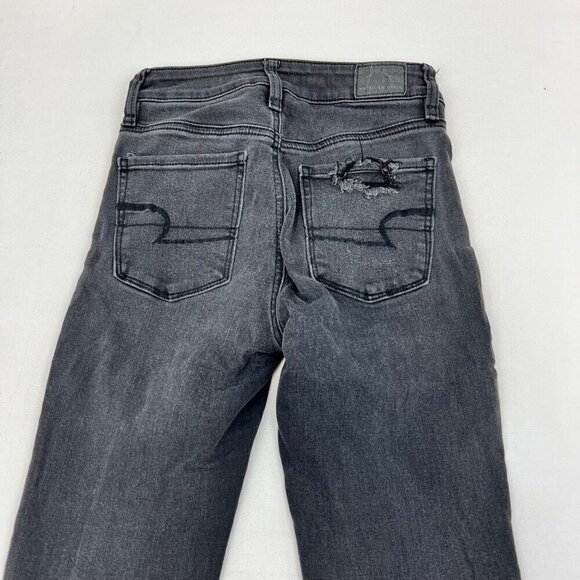 American Eagle Distress Skinny Jeans Charcoal Womens Size 0R Stretch - Picture 6 of 9